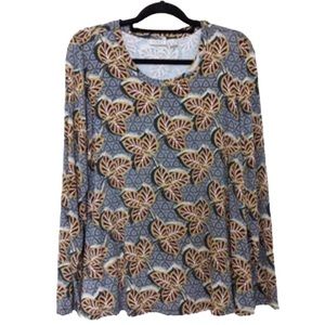 LOGO Lori Goldstein Tunic Leaf Print Long Sleeve SZ XL